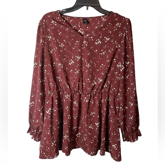 SHEIN Curve Floral V-neck Peplum Style Plus Size Blouse - Picture 1 of 6
